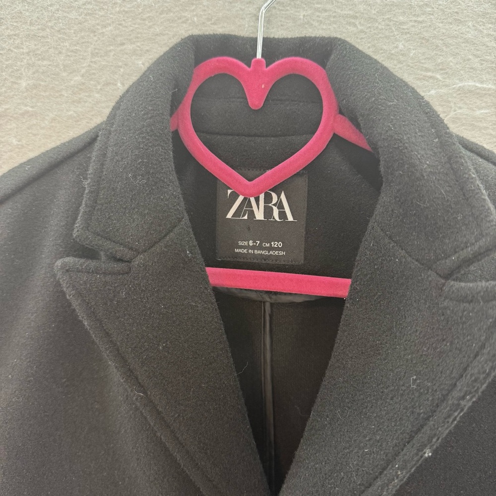 ZARA Little girls black lapel collar mid length Coat pea jacket 2 button SZ 6 -7 - Picture 3 of 6